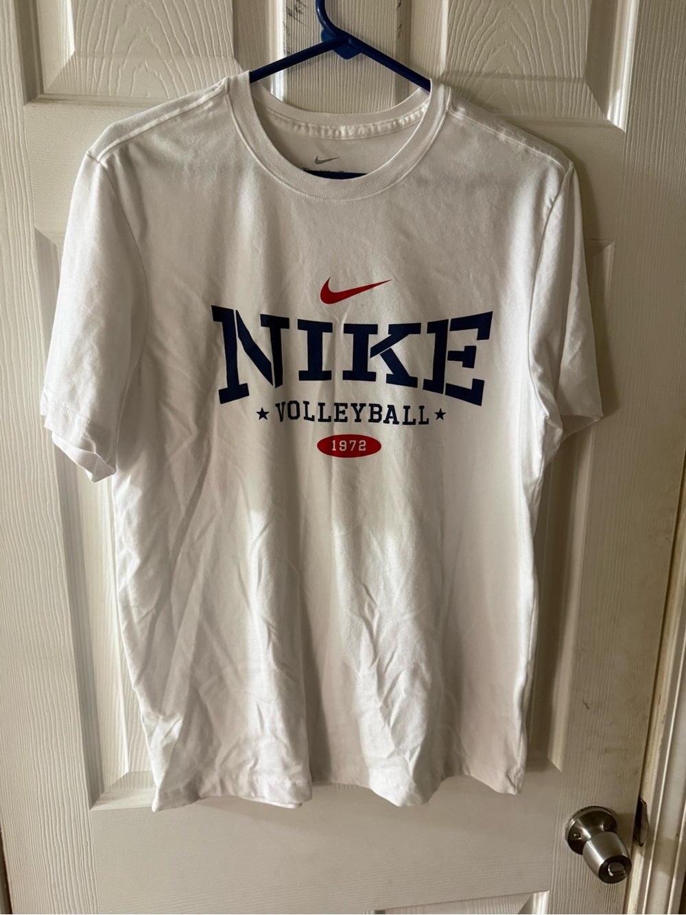 Womens Nike White 'Volleyball' Logo Tee - Red & Navy